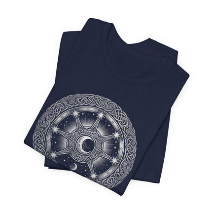Arianrhod's Silver Wheel T-Shirt - Celtic Mythology Mystic Circle