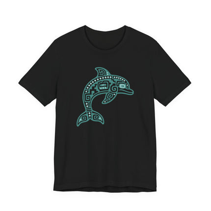 Mayan Dolphin T-Shirt | Teal Geometric Marine Animal Illustration Tee