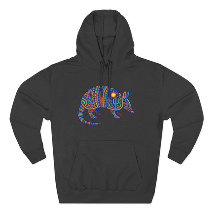 Colorful Huichol Armadillo Hoodie | Mexican Folk Art Tribal Sun Cactus Pullover Hoodie