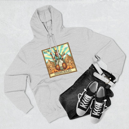 Ninhursag Sumerian Goddess graphic on a hoodie, featuring Mesopotamian mythology and lions.