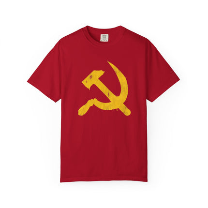 Vintage Hammer and Sickle Graphic Tee | Distressed Soviet Symbol T-Shirt