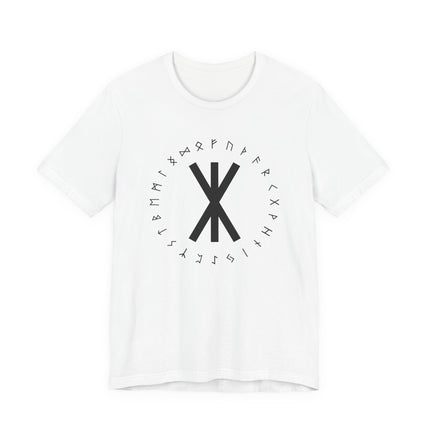 T-shirt featuring the Bind Rune and the complete Elder Futhark runic alphabet design.