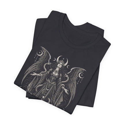 Lilith T-Shirt | Winged Gothic Figure with Serpents and Moons Tee