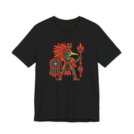 Aztec Hummingbird Warrior T-Shirt | Red and Gold Figure Graphic Tee