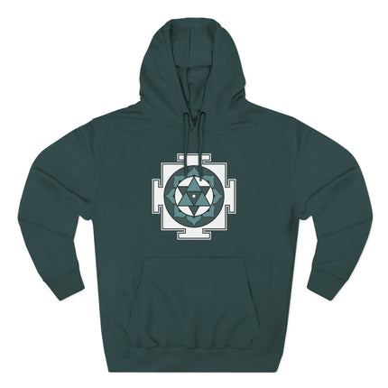Sacred geometry Shiva Yantra symbol printed on a dark unisex pullover hoodie.