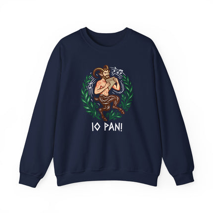 Pan Greek god mythology graphic on a cozy pullover sweatshirt featuring Pan and Io.