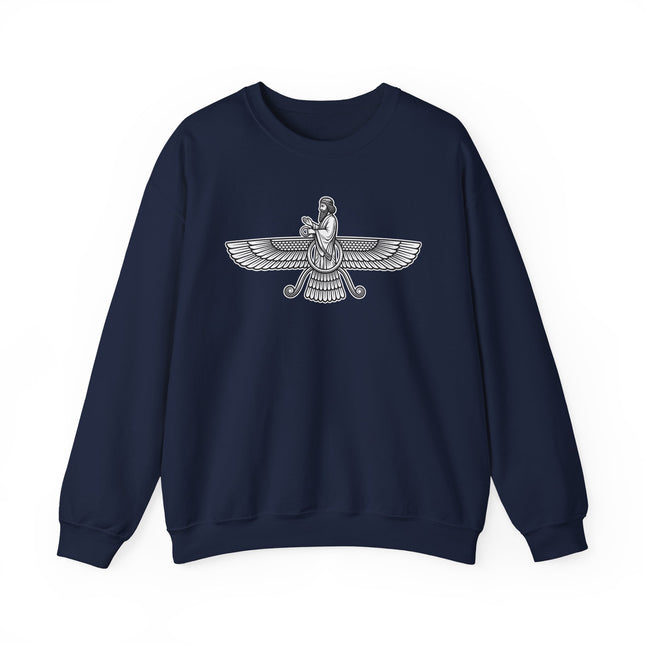 Faravahar winged symbol design, representing Zoroastrian spiritual wisdom and ancient Persia.