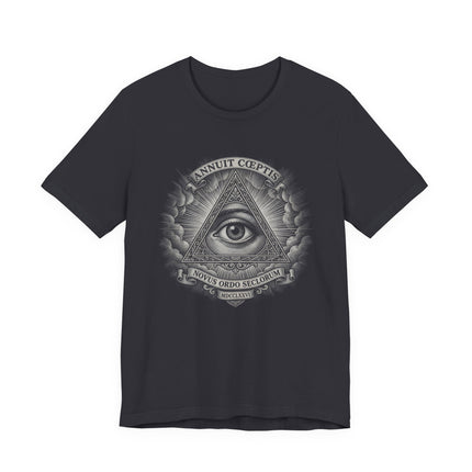 Illuminati Eye of Providence t-shirt featuring the All-Seeing Eye and Masonic symbols.
