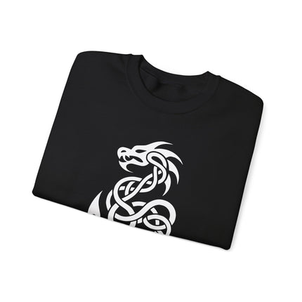 Celtic dragon knotwork graphic on a black pullover sweatshirt.