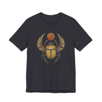 Khepri Scarab Egyptian Sun God T-Shirt | Winged Beetle Hieroglyphs Tee