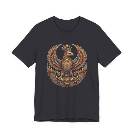 Regal crowned eagle emblem inspired by Persian mythology and ancient art.