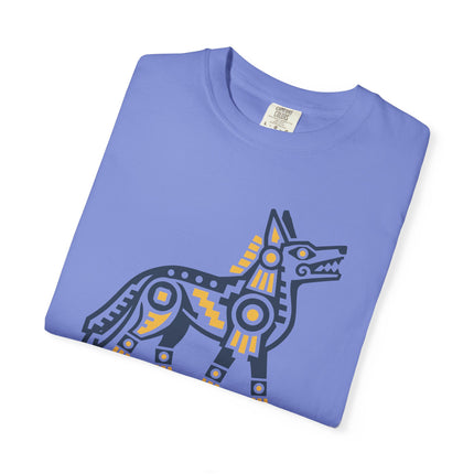 Aztec Coyote T-Shirt | Teal and Blue Geometric Animal Illustration Tee