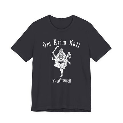 Om Krim Kali Goddess Kali graphic t-shirt featuring Hindu spiritual art and mantra.