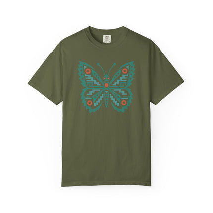 Aztec Butterfly T-Shirt | Red and Turquoise Geometric Wing Design Tee