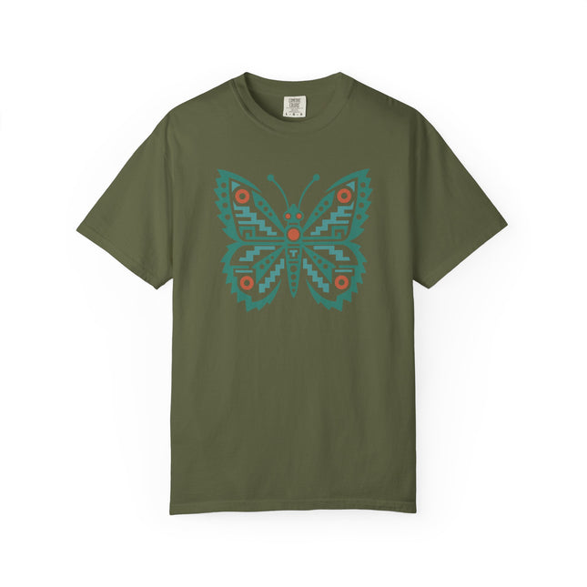 Aztec Butterfly T-Shirt | Red and Turquoise Geometric Wing Design Tee