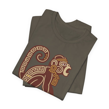 Mayan Howler Monkey T-Shirt | Rust and Gold Curled-Tail Graphic Tee