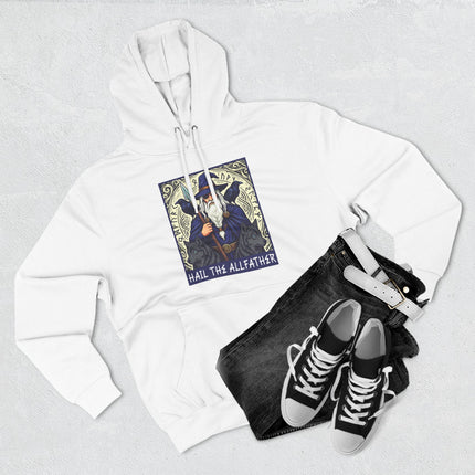 Odin Allfather Norse graphic hoodie featuring runes and Viking mythology art.