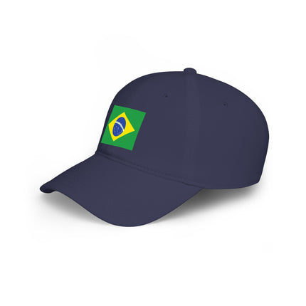Navy baseball cap featuring the vibrant Brazilian flag design.