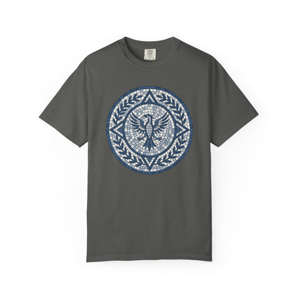 Mosaic Phoenix T-Shirt | Blue Roman Style Mythological Bird Graphic Tee