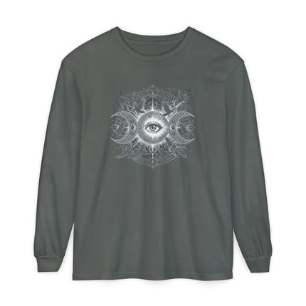Triple Moon Eye Long Sleeve T-Shirt | Celestial Lunar Graphic Tee
