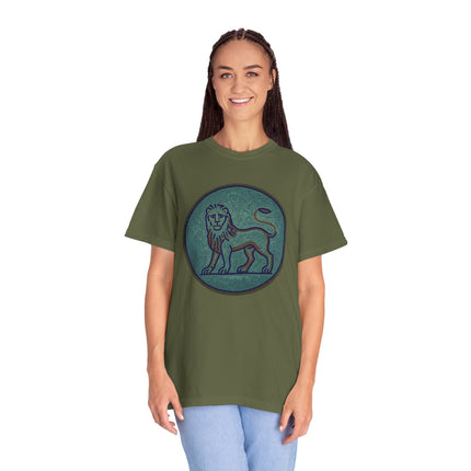 Blue Grey Mosaic Lion T-Shirt | Ancient Animal Graphic Tee | Comfort Colors