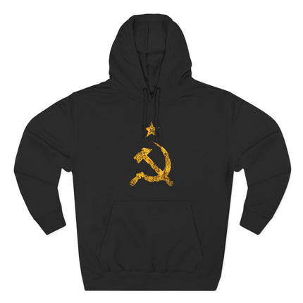 USSR hammer and sickle graphic on black vintage distressed communist hoodie.