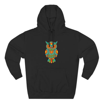 Huichol Owl Hoodie | Vibrant Mexican Tribal Folk Art Pullover Hoodie