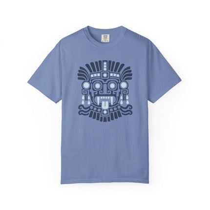 Tlaloc Aztec Rain God T-Shirt | Blue and Teal Geometric Face Design Tee