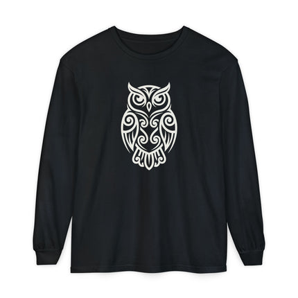 Geometric Owl Long Sleeve T-Shirt | Nocturnal Bird Line Art