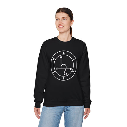 Lilith sigil occult symbol graphic on a black unisex sweatshirt.