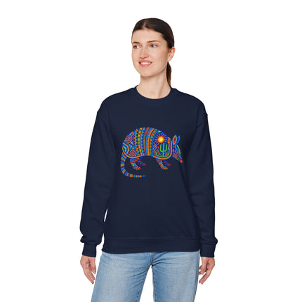 Vibrant Huichol Armadillo Sweatshirt | Dotted Mexican Folk Art Pullover Sweatshirt
