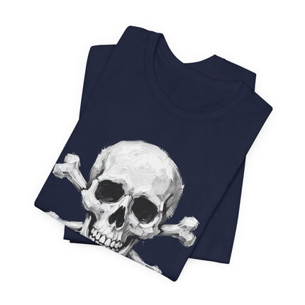 Gothic Skull and Crossbones T-Shirt - Hand-Painted Skeletal Art Tee