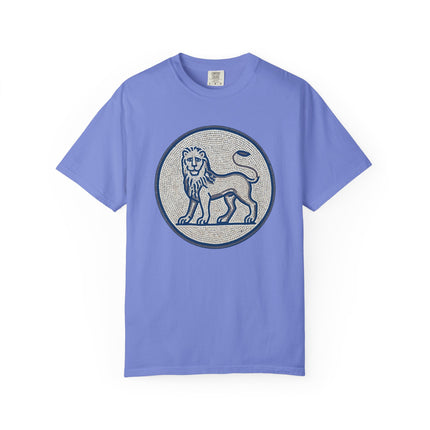 Blue Grey Mosaic Lion T-Shirt | Ancient Animal Graphic Tee | Comfort Colors