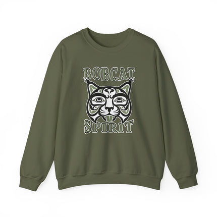 Bobcat Spirit Native American art design sweatshirt featuring indigenous bobcat and tribal motifs.