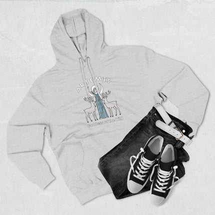 Artemis Goddess of the Wild graphic hoodie featuring celestial deer and Greek mythology art.