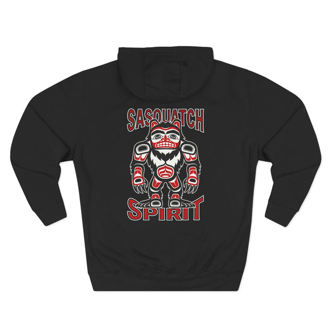 Sasquatch Spirit Native Art Bigfoot hoodie featuring Pacific Northwest formline design.