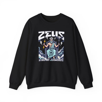 Zeus King of the Gods sweatshirt with Greek mythology lightning print.