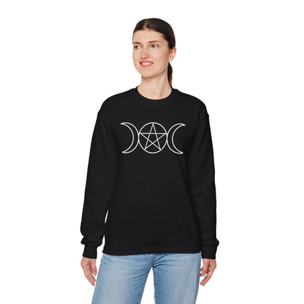 Wiccan Triple Moon with Pentagram Sweatshirt | Pagan Witchcraft Unisex Pullover V5