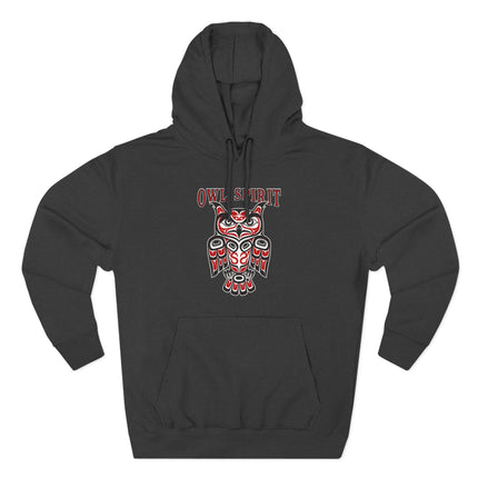 "OWL SPIRIT" Red & Black Indigenous Owl Hoodie | Pacific Northwest Art Hoodie