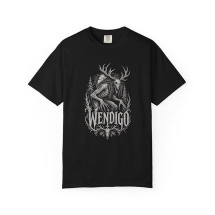 Wendigo T-Shirt | Antlered Forest Creature in Monochrome Horror Art
