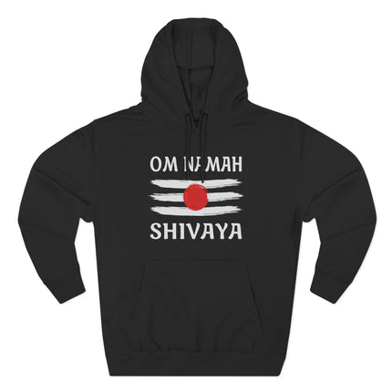 Black Om Namah Shivaya hoodie featuring the Tripundra design for Shiva devotion and spiritual wear.
