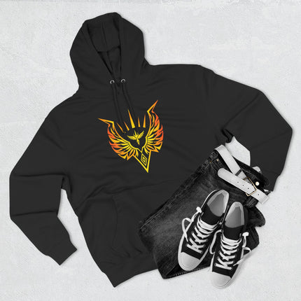 Golden Valkyrie emblem graphic on a black unisex hoodie featuring Norse warrior symbols.