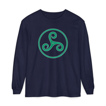 Triskelion Long Sleeve T-Shirt | Green Celtic-Inspired Triple Spiral Tee