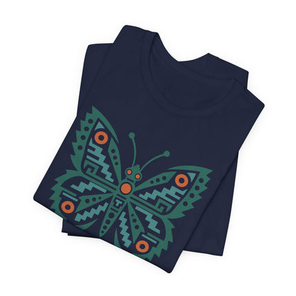 Aztec Butterfly T-Shirt | Red and Teal Geometric Wing Design Tee