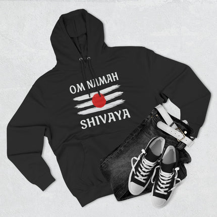 Om Namah Shivaya mantra hoodie featuring the sacred Tripundra design for spiritual wear.