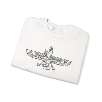Faravahar winged symbol graphic, representing Zoroastrian mythology and ancient spiritual symbolism.