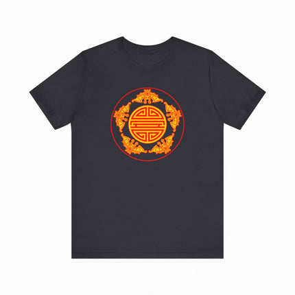Chinese Five Blessings Longevity Bats T-Shirt | Red and Gold Shou Tee | V2