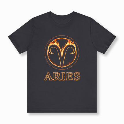 Aries Zodiac Fire Sign T-Shirt | Flaming Ram Horns | V21