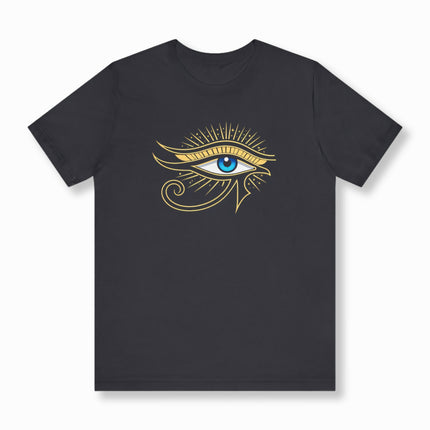 Ancient Egyptian Eye of Horus symbol graphic tee in gold on black.
