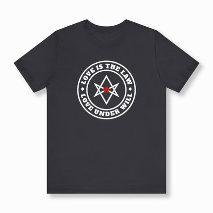 Unicursal Hexagram T-Shirt | Crowley Love Is The Law Graphic and Text Tee | V2